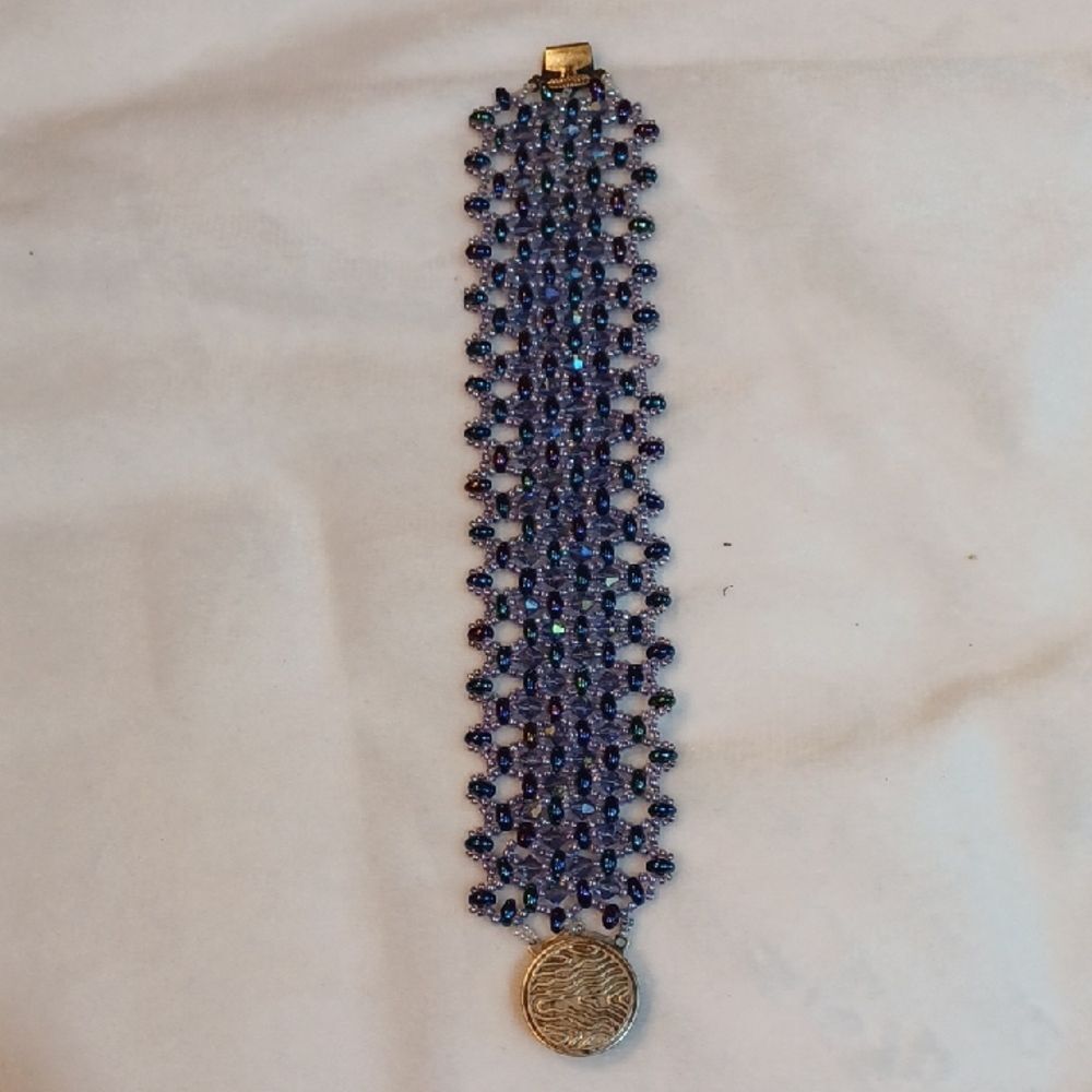 Handmade Blue Crystal Beaded Chunky Bracelet New For Christmas